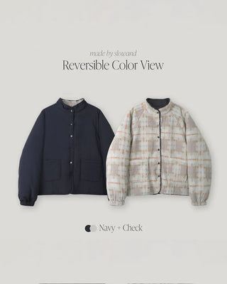 Down jacket x fleece reversible high-neck jacket