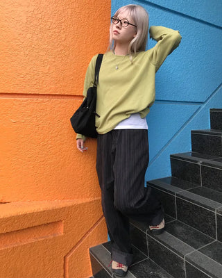 Striped wide-leg denim pants