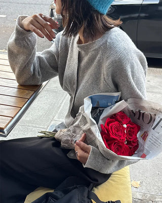 Ribbed crew neck cardigan