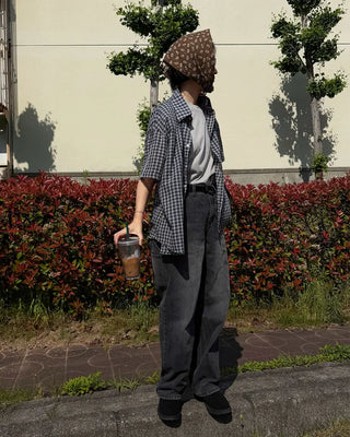 Modern check short-sleeved shirt