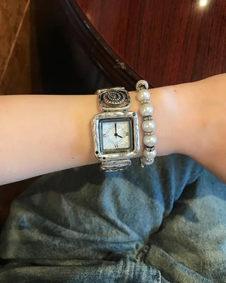 Square Silver Star Handwatch