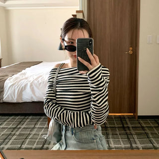 Striped off-shoulder knit