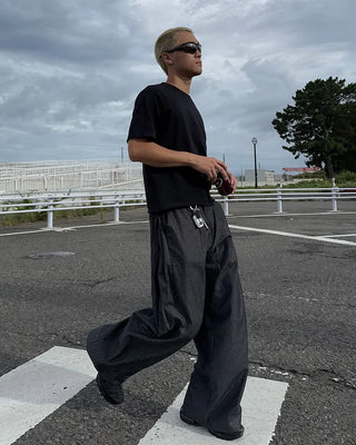 Side-tuck denim slacks