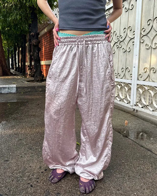 2-way hem satin easy pants