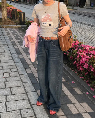 House print half-length T-shirt