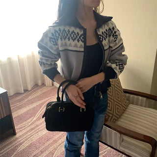 Nordic pattern knit zip-up