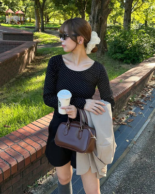 Scalloped Cuff Dot Long T-Shirt