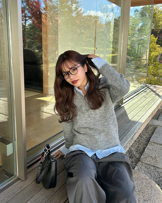 Shirt-layered loose-fit knit