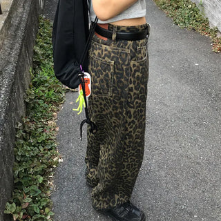Unique leopard print wide-leg pants