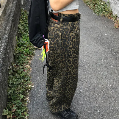 Unique leopard print wide-leg pants