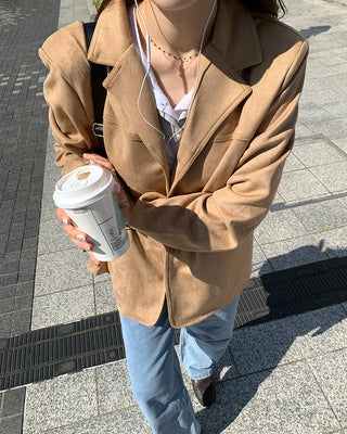Three-button suede jacket