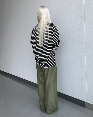 Round neck striped long-sleeve T-shirt