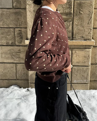 Polka Dot Round Neck Cardigan