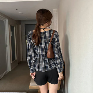 2-way check peplum blouse