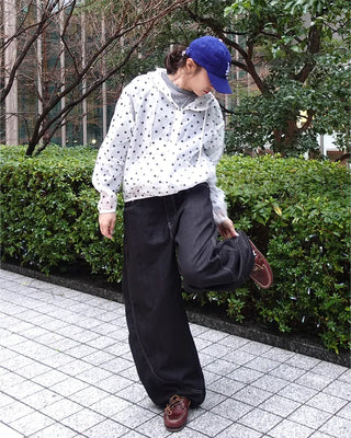 Loose-fit polka dot hooded zip-up