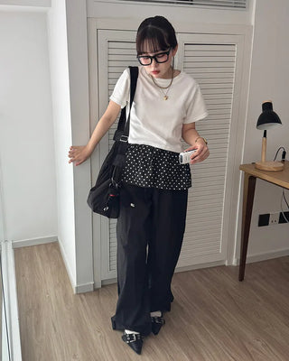 Polka Dot Skirt Layered Cotton Pants