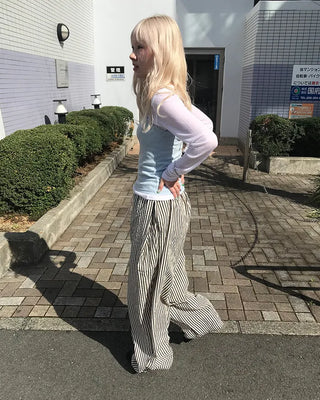 Striped pants with string waistband