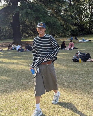 Multi-striped long-sleeved T-shirt