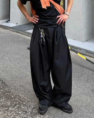 D-ring two-pleat wide-leg pants