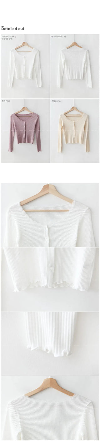 U-neck lace ribbed cardigan