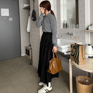 Side pocket gathered flared skirt