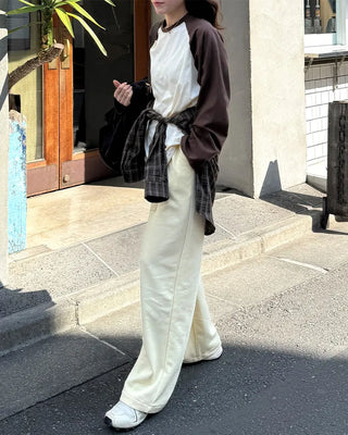 Wide-leg pants with waist ribbon