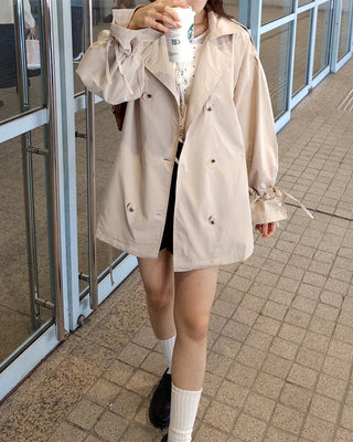 Double-breasted half trench coat