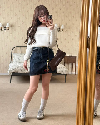 denim mini skirt