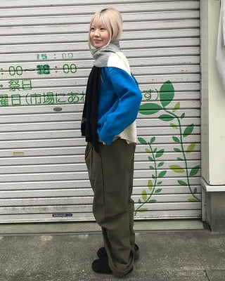 Elastic waistband, two-pleat wide-leg pants