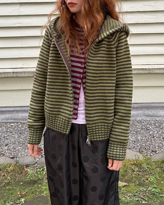 Striped knit zip-up