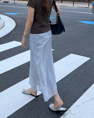 Checked sheer long skirt