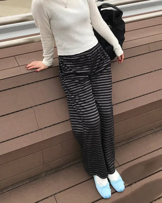 Striped elastic waist pants