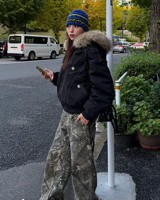Raccoon fur hooded jacket