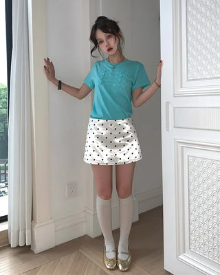 Polka dot satin mini skirt