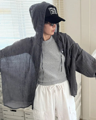 Checked hooded shirt
