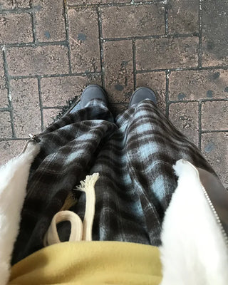 Checked wide-leg pants with string waistband