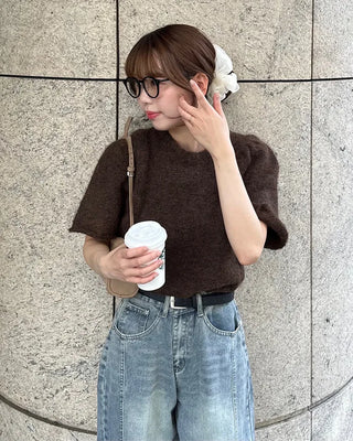 Long tie & short-sleeve knit set