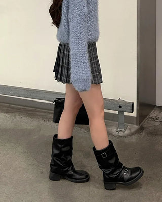 Buckle Round Mid-Calf Boots