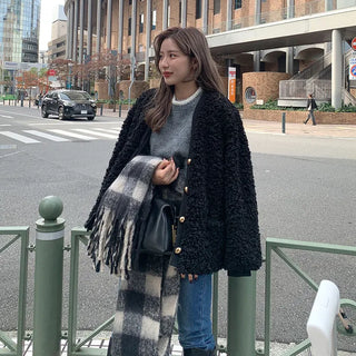 V-neck boa jacket