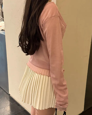Ribbon sheer long-sleeve T-shirt