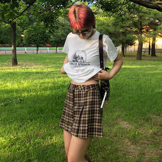 Printed cropped short-sleeved T-shirt