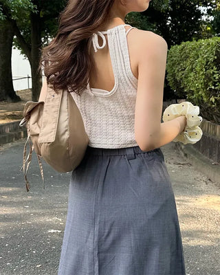 Knit halter neck gathered camisole
