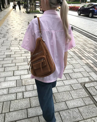 Oversized striped short-sleeved shirt