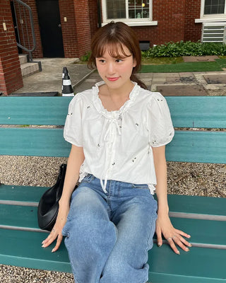 Flower embroidered blouse