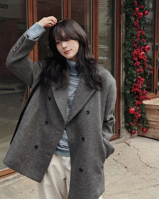 (2 types) Bouclé Double-breasted Coat