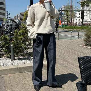 One-tuck easy denim pants