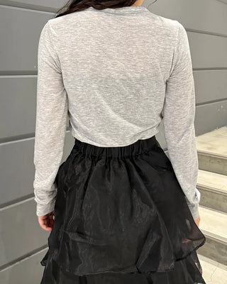 Side-shirred long-sleeve T-shirt