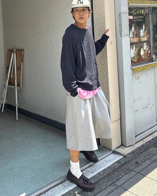 Belted wide sweat Bermuda shorts