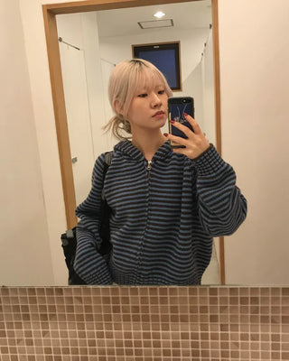Striped knit hoodie