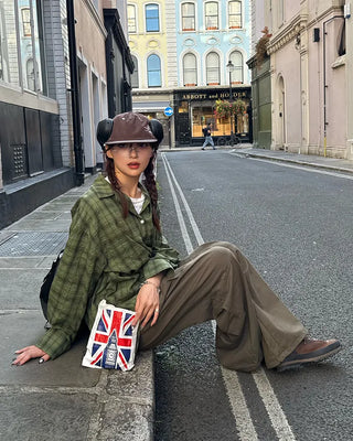Cotton two-pleat wide-leg pants with key loop.